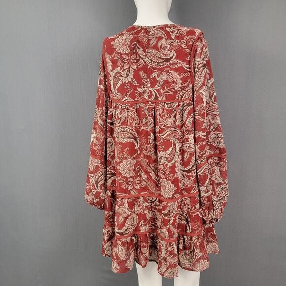 Blue Rain Dress XS Tiered Paisley Boho Chiffon Mini Flowy - Picture 4 of 8